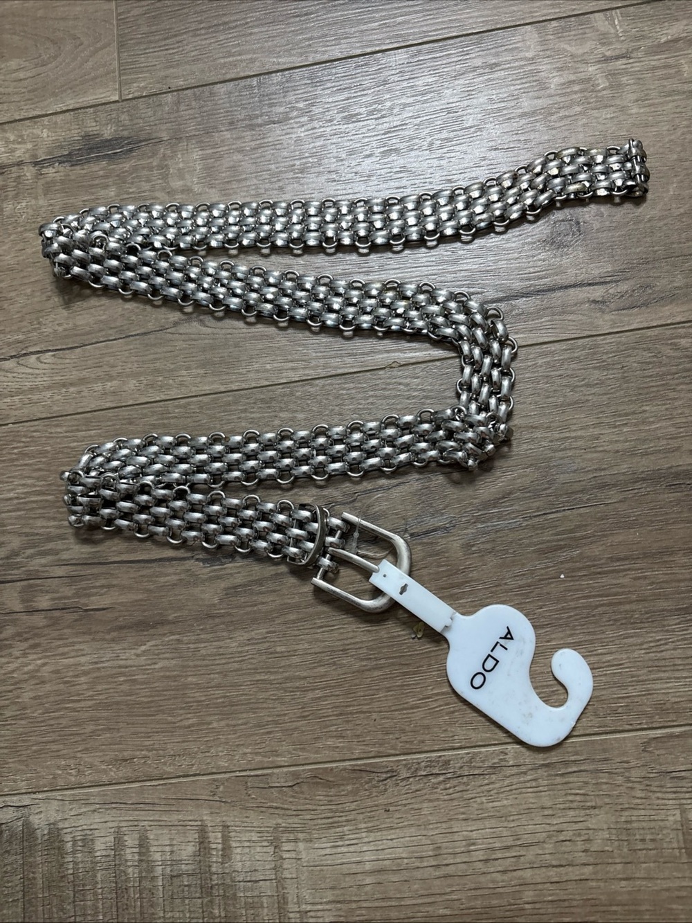NWT Aldo Belt Metal Womens Adjustable Silver Tone Unique Beautiful Style Size L